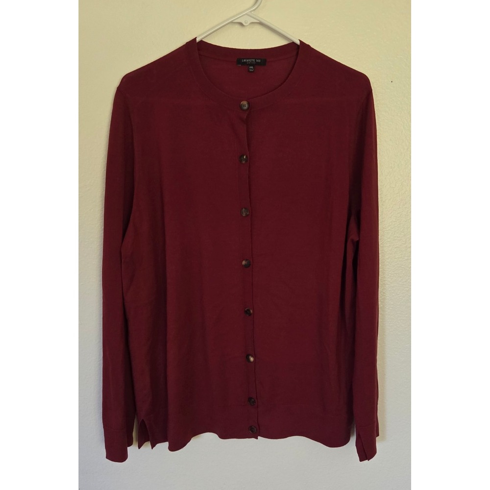 Lafayette 148 New York Burgandy Wool Blend Button Front Cardigan Sweater Top XXL